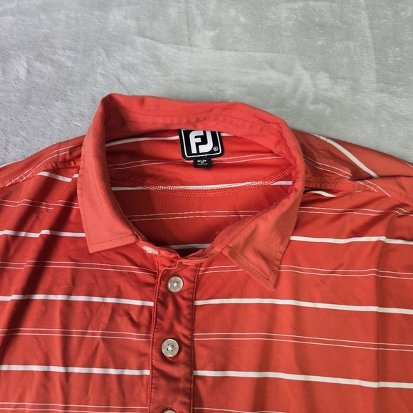 FootJoy FJ Red Salmon Striped Polo Shirt Cascata Logo Men's XL - Picture 3 of 8
